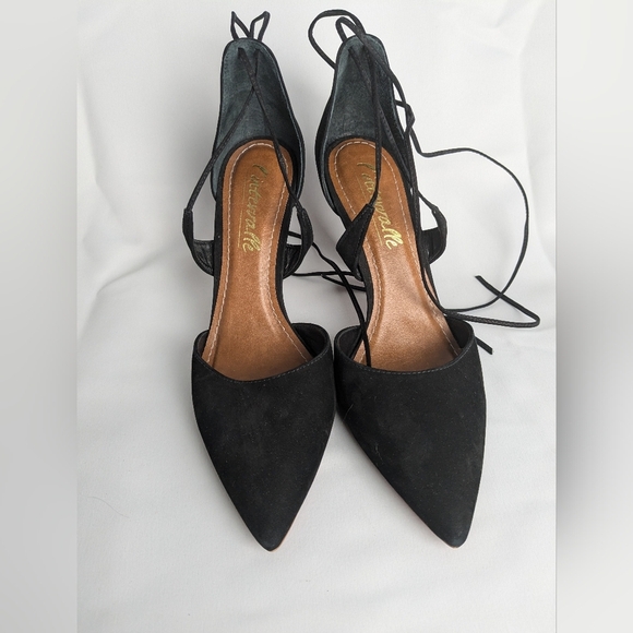 L'INTERVALLE Black Suede Heels Women ShoesSize 9 Made In Brazil Pointed Tip - Picture 2 of 10